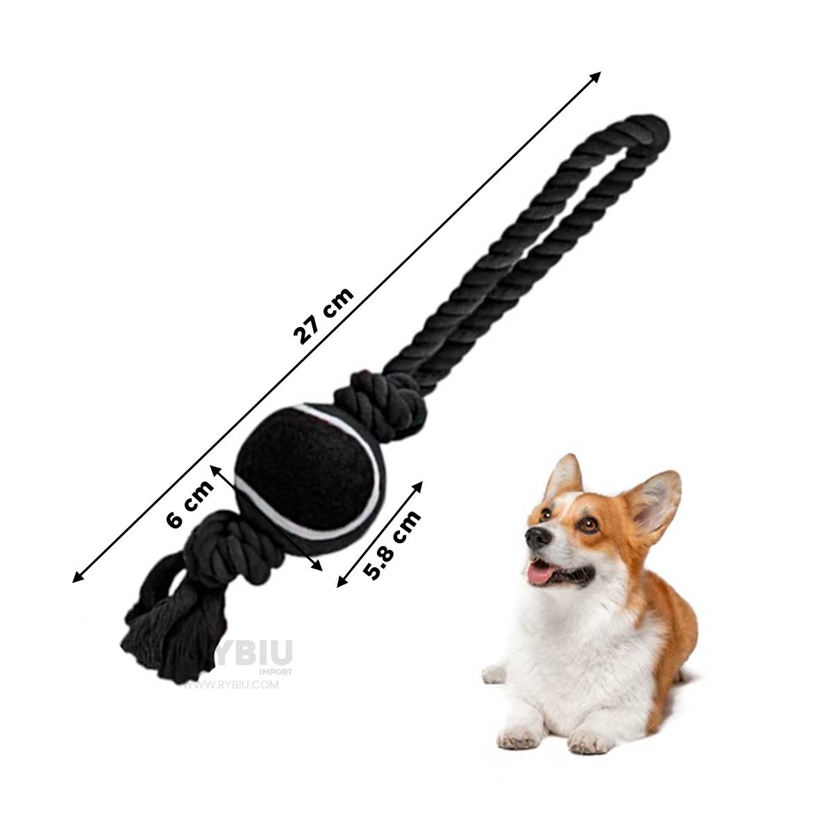 SOGA PERROS MA31358 DURADERA + PELOTA TENNIS EN NEGRO + PAPEL REGALO RYBIU - 5