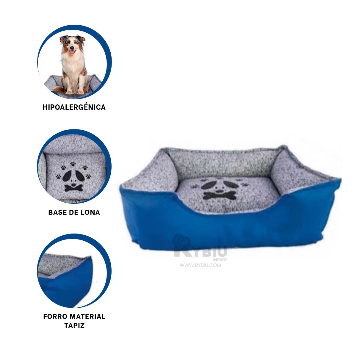 CAMA PERROS MA31051 SUAVE AZUL TALLA XXL RYBIU + PAPEL REGALO - 3