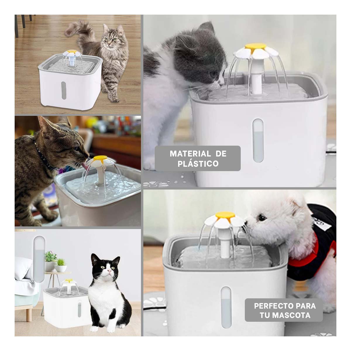 BEBEDERO PERRO Y GATO MA31114 RYBIU AUTOMATICO PLASTICO CUADRADO PLOMO BLANCO - 5