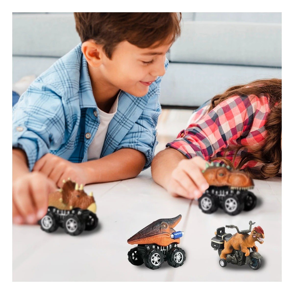COLECCION DIDACTICA DINO CARRO 4 Y MOTO 2 PARA NIÑOS APRENDIZAJE Y+LIGAS REGALO - 1