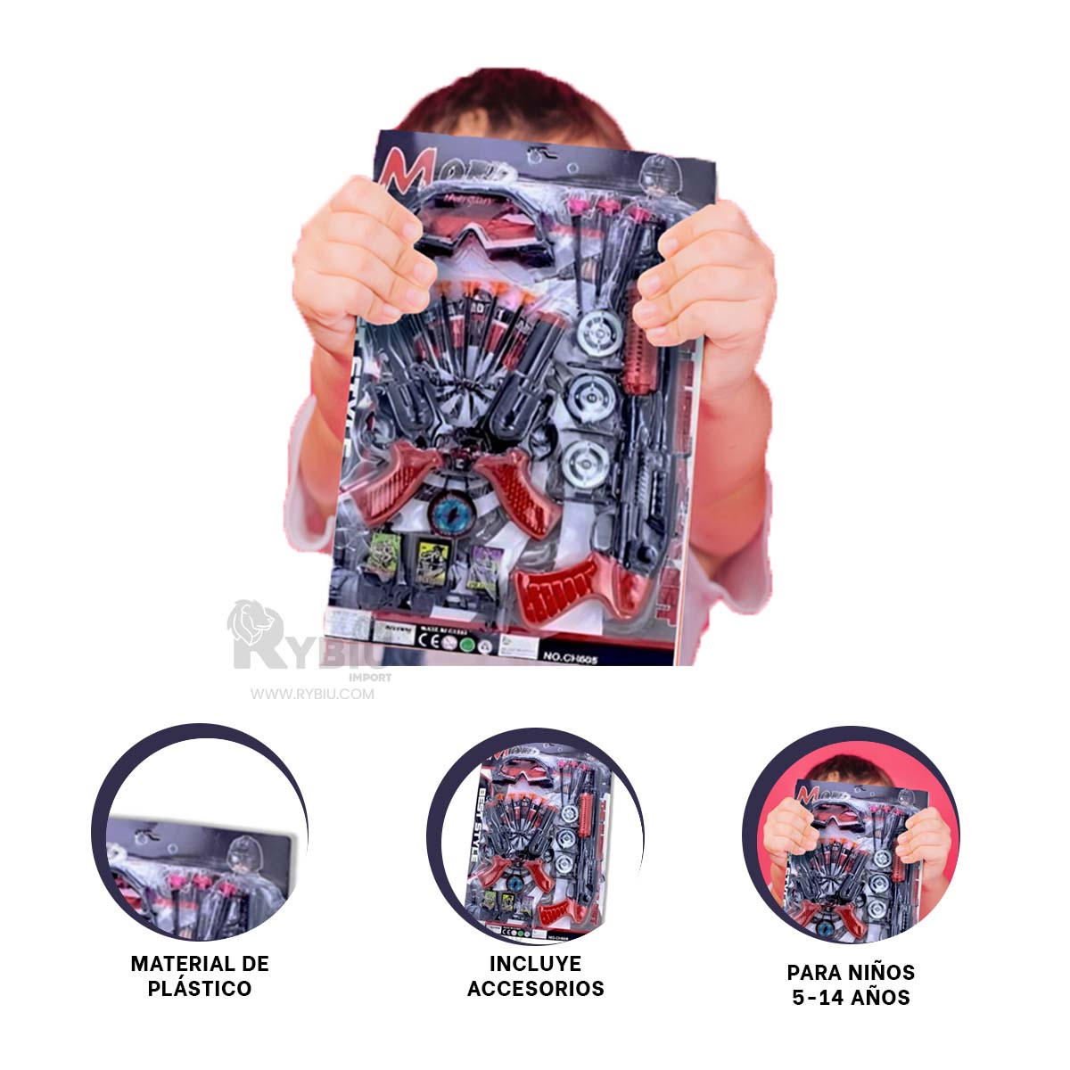 PACK DE ARMAS CON ACCESORIOS EN TONO NEGRO Y+LIGAS DE REGALO - 1
