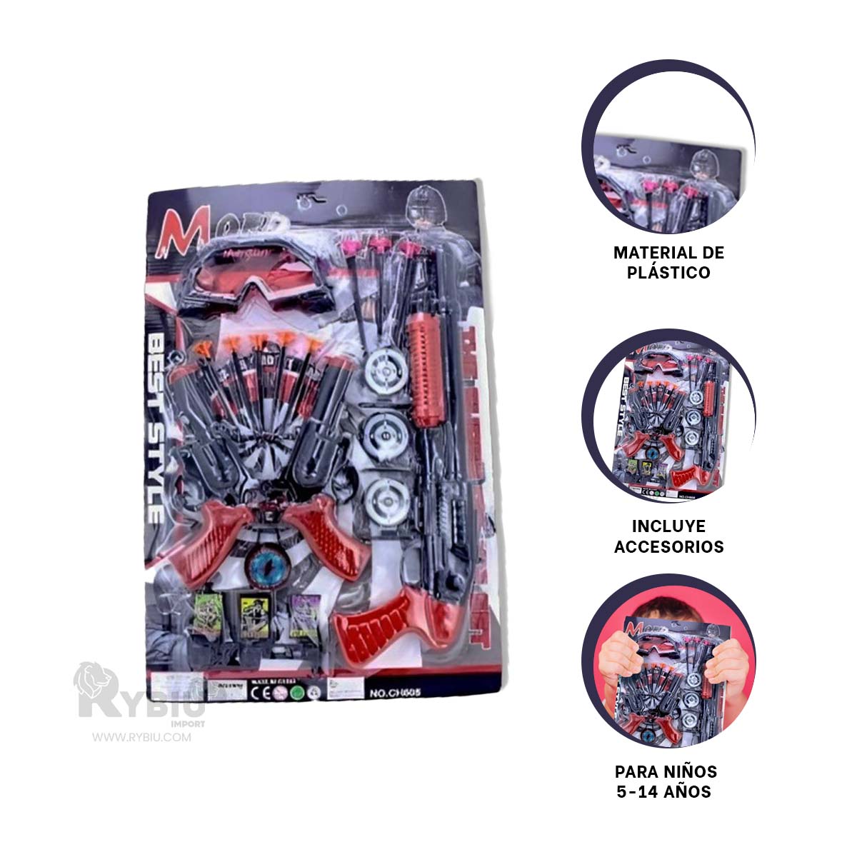 PACK DE ARMAS CON ACCESORIOS EN TONO NEGRO Y+LIGAS DE REGALO - 3
