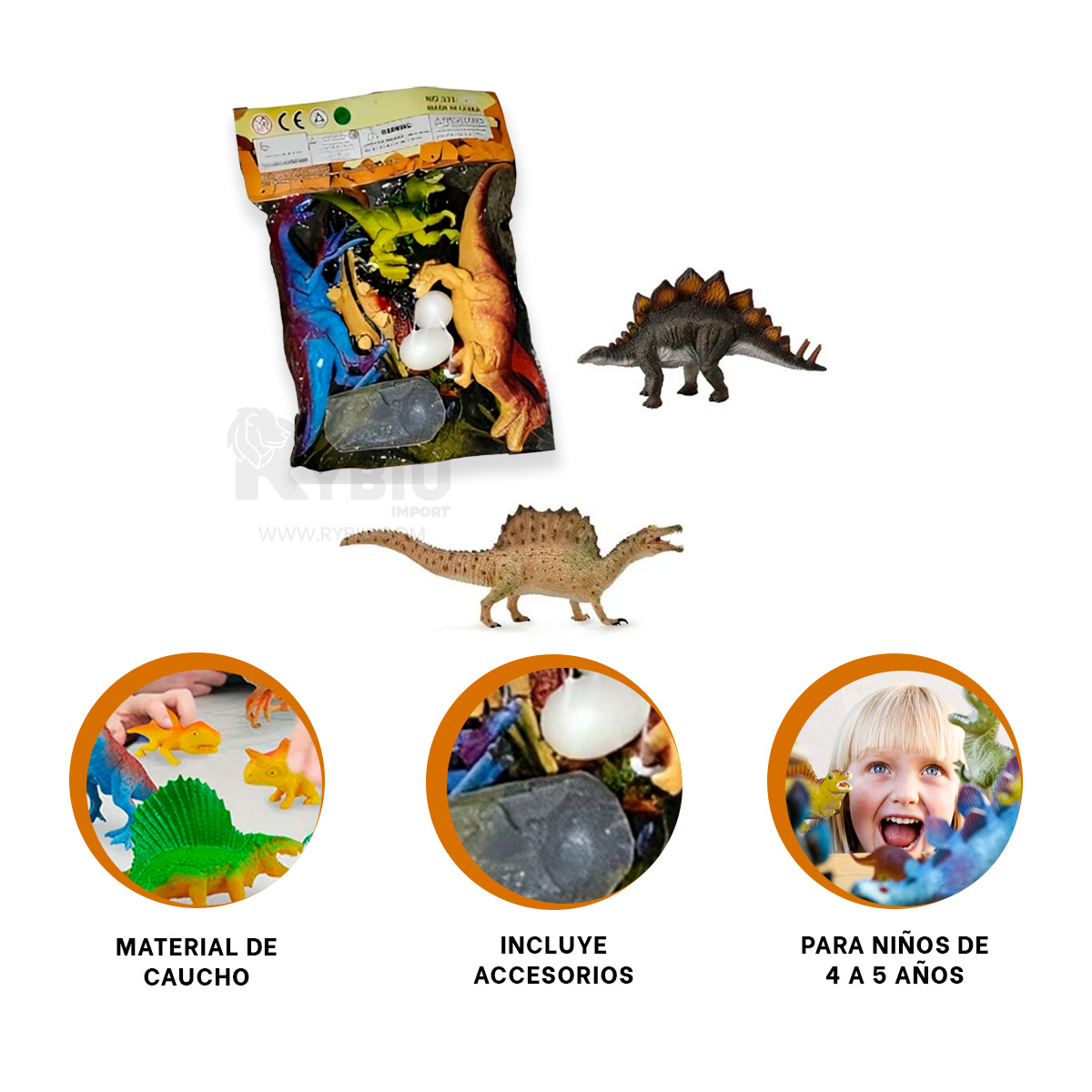 JUGUETES EN SET DINOS MULTICOLOR Y+REGALO LIGAS PARA PEINAR - 2