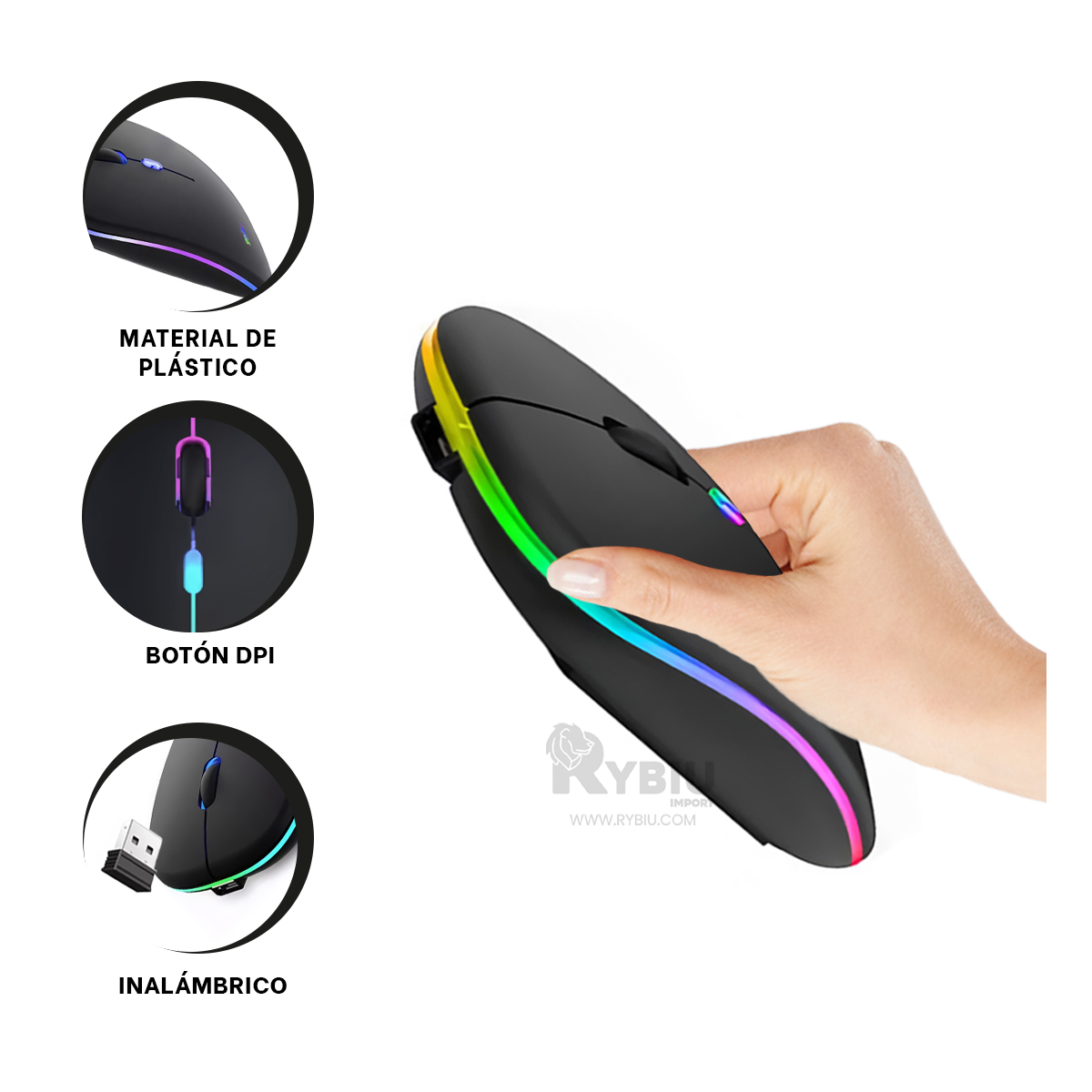 CURSOR INALÁMBRICO RYBIU RF 6800 EN COLOR NEGRO + BANDERITAS ADHESIVAS RF-6800 - 1