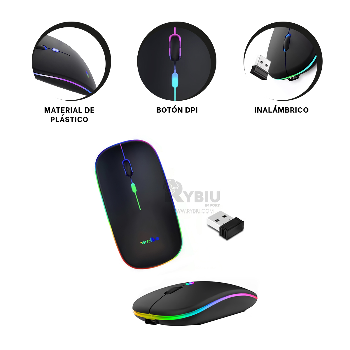 CURSOR INALÁMBRICO RYBIU RF 6800 EN COLOR NEGRO + BANDERITAS ADHESIVAS RF-6800 - 3