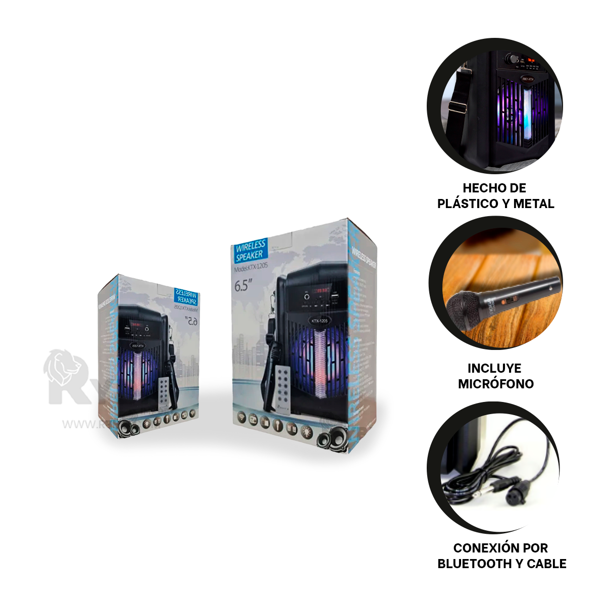 BOCINA RYBIU KTX-1205 UTIL CON BLUETOOTH NEGRO + REGALO LIGAS PARA PEINAR - 4