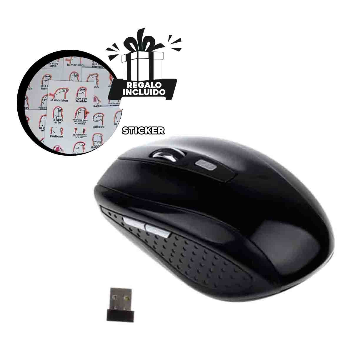 MOUSE INALÁMBRICO RYBIU ERGONÓMICO Y FUNCIONAL SEISA NEGRO + REGALO STICKERS TE31605 - 1