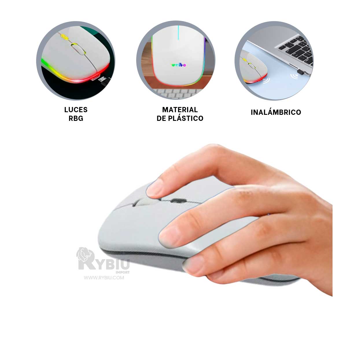 MOUSE INALÁMBRICO RYBIU MINIMALISTA RF 6800 BLANCO + REGALO AGENDITA RF-6800 - 3