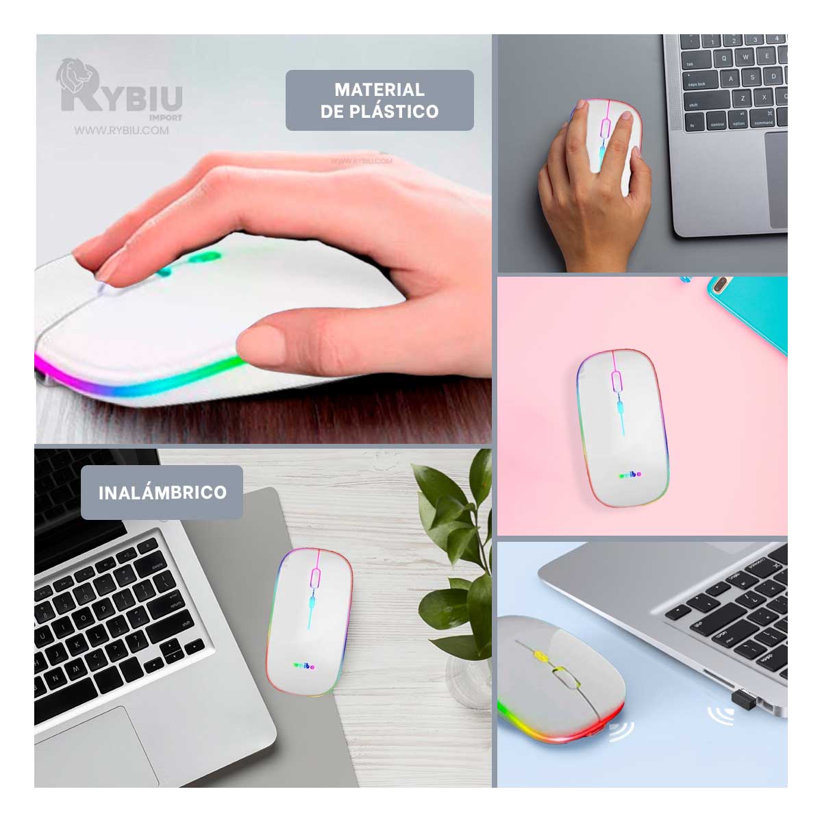 MOUSE INALÁMBRICO RYBIU MINIMALISTA RF 6800 BLANCO + REGALO AGENDITA RF-6800 - 4