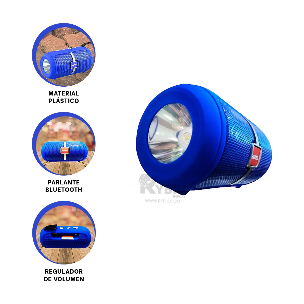 PARLANTE BLUETOOTH RYBIU P1950BT ELEGANTE MINIMALISTA AZUL + PAPEL REGALO - 3