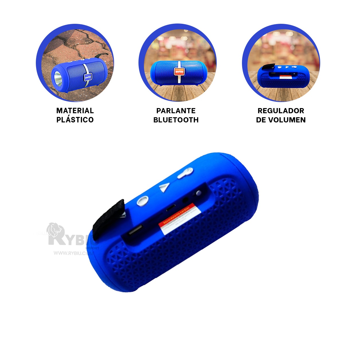 PARLANTE BLUETOOTH RYBIU P1950BT ELEGANTE MINIMALISTA AZUL + PAPEL REGALO - 4