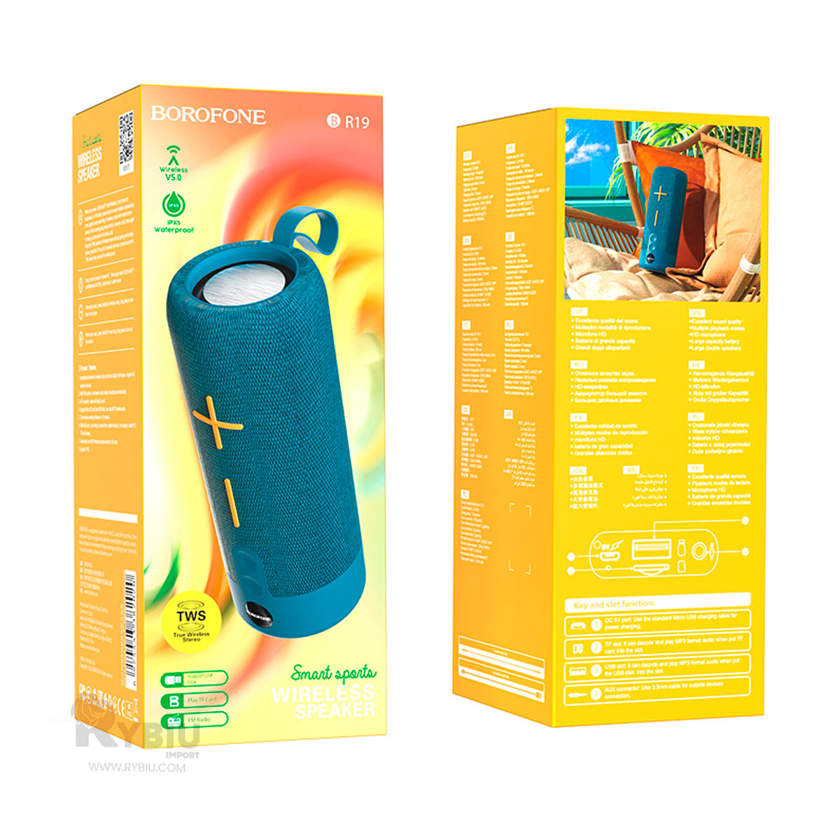 PARLANTE BLUETOOTH RYBIU P1728BT POTENCIA VARIADA CELESTE + PAPEL REGALO - 2