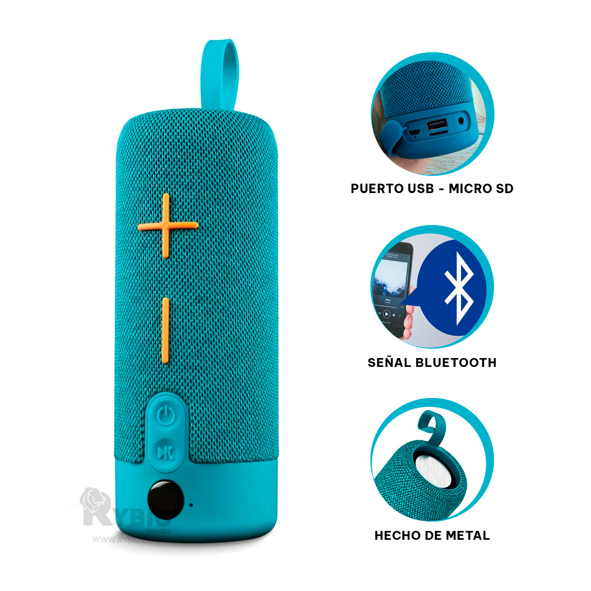 PARLANTE BLUETOOTH RYBIU P1728BT POTENCIA VARIADA CELESTE + PAPEL REGALO - 3