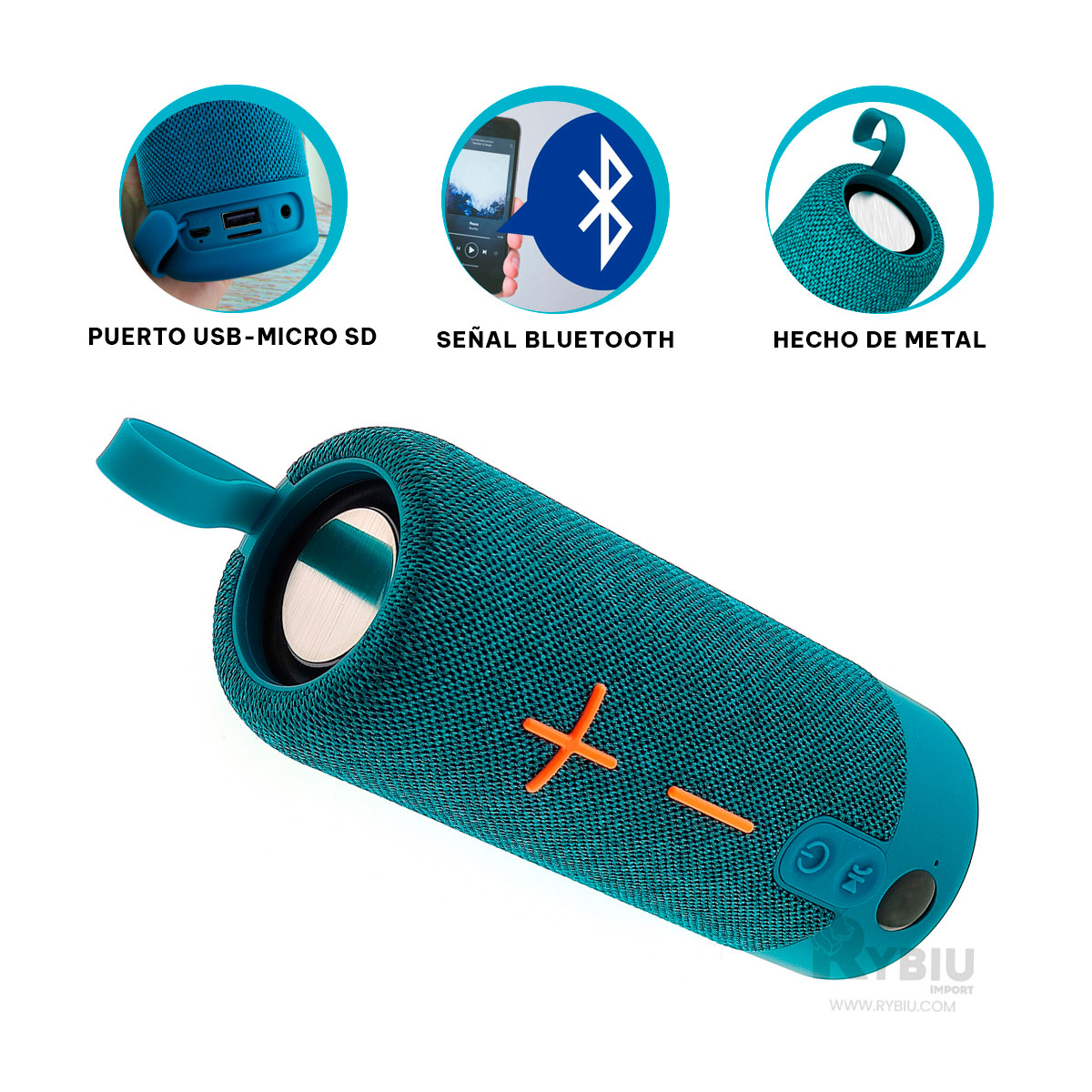 PARLANTE BLUETOOTH RYBIU P1728BT POTENCIA VARIADA CELESTE + PAPEL REGALO - 4