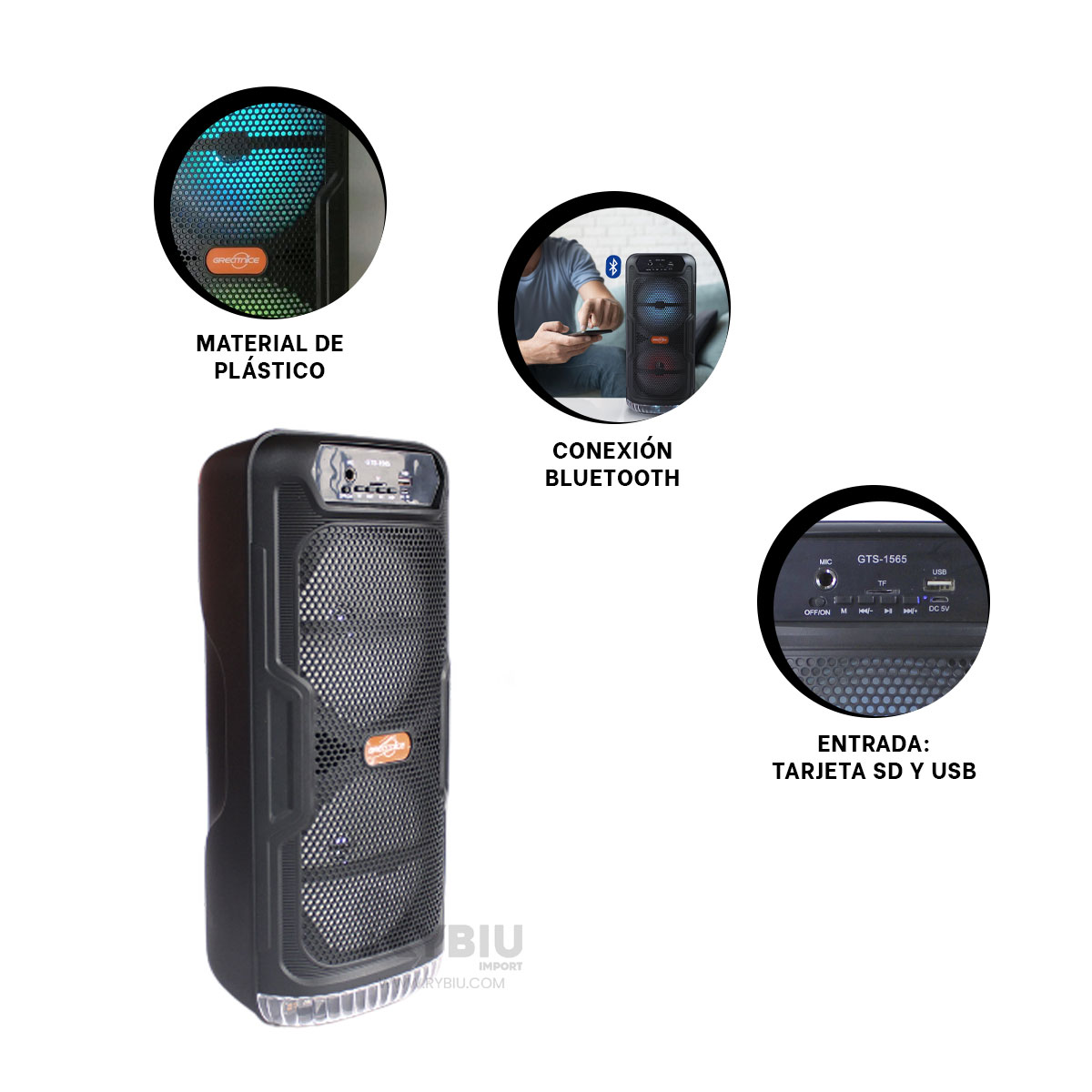 PARLANTE BLUETOOTH RYBIU GTS-1565 ALTAVOZ MODERNO VERSATIL NEGRO + REGALO AGENDITA - 3