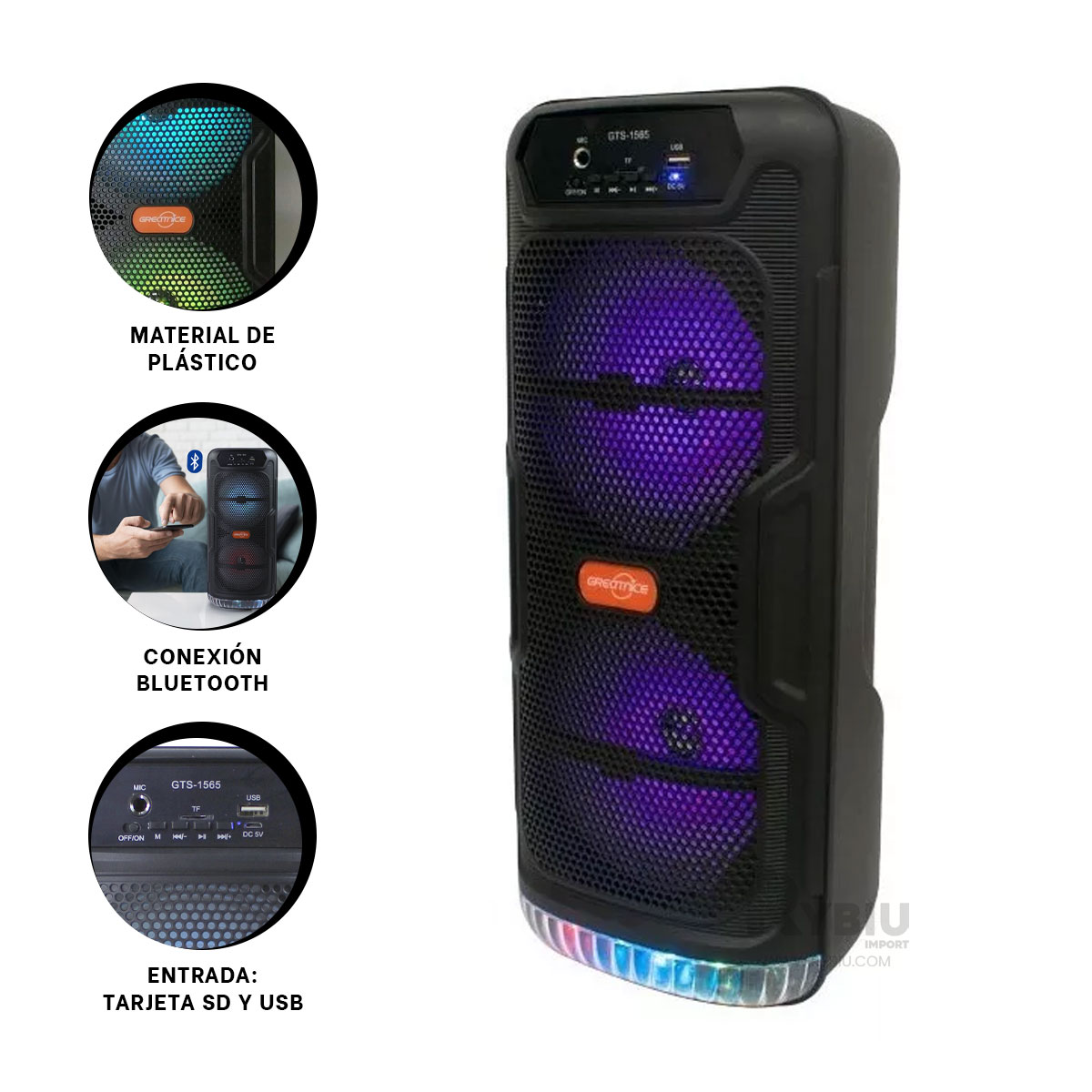 PARLANTE BLUETOOTH RYBIU GTS-1565 ALTAVOZ MODERNO VERSATIL NEGRO + REGALO AGENDITA - 4