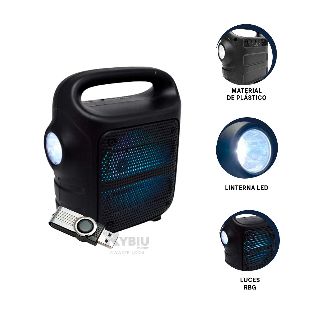 PARLANTE BLUETOOTH RYBIU GTS-1705 POTENCIA VARIADA COLOR NEGRO + PAPEL REGALO - 3