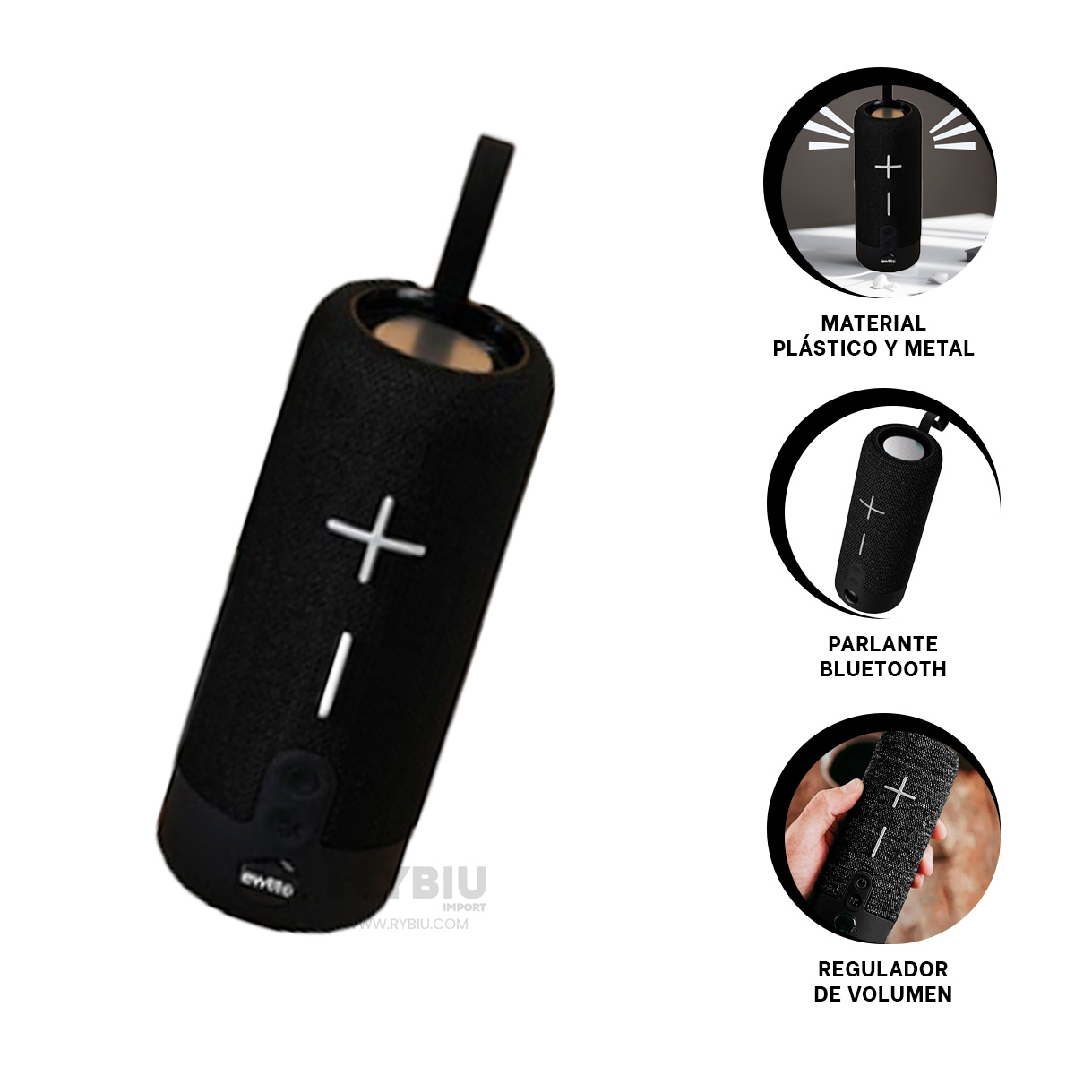 PARLANTE BLUETOOTH RYBIU P1728BT MUSICA COLOR NEGRO + PAPEL REGALO - 4