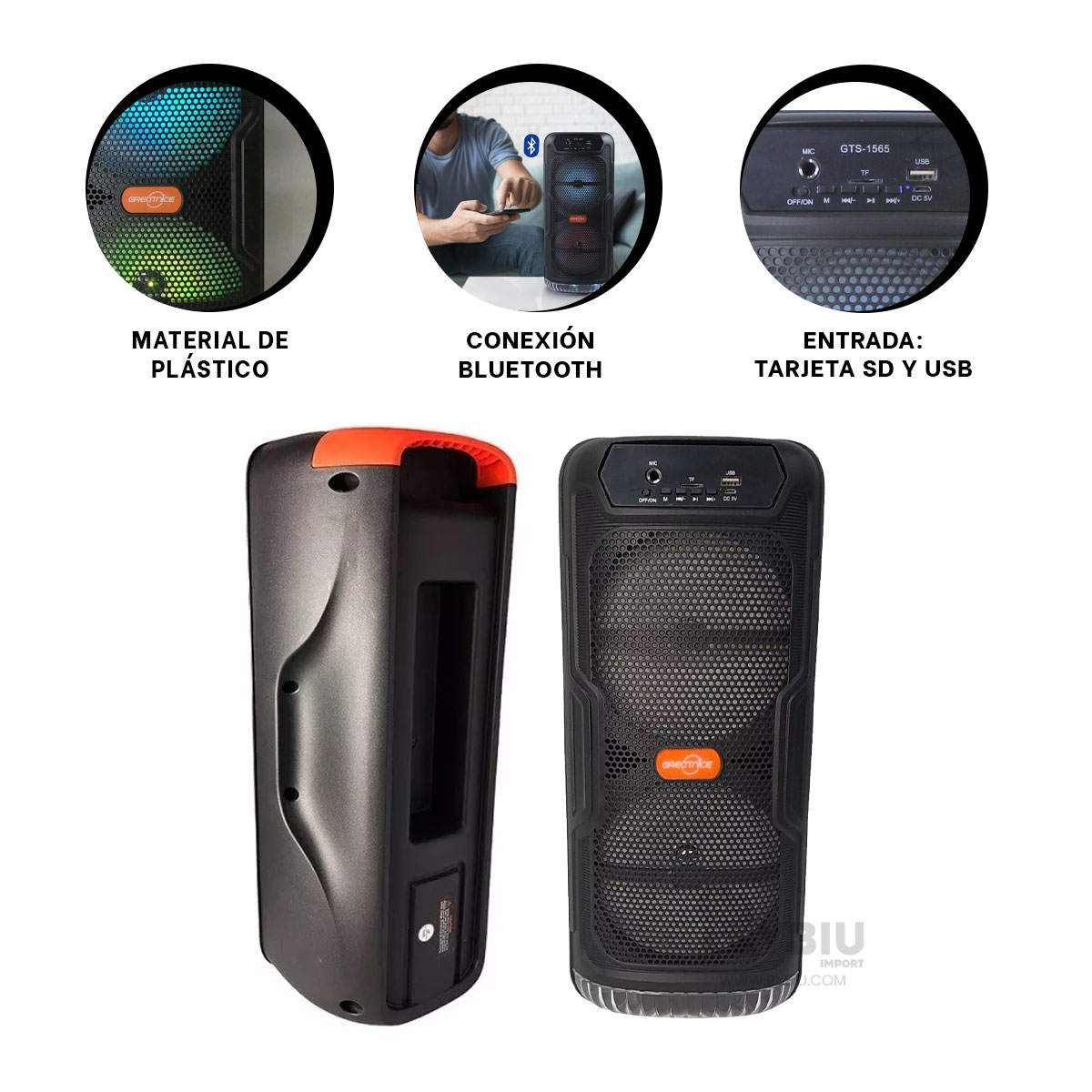 PARLANTE BLUETOOTH RYBIU GTS-1565 ALTAVOZ IDEAL FIESTAS NEGRO + GIFT STICKERS - 3