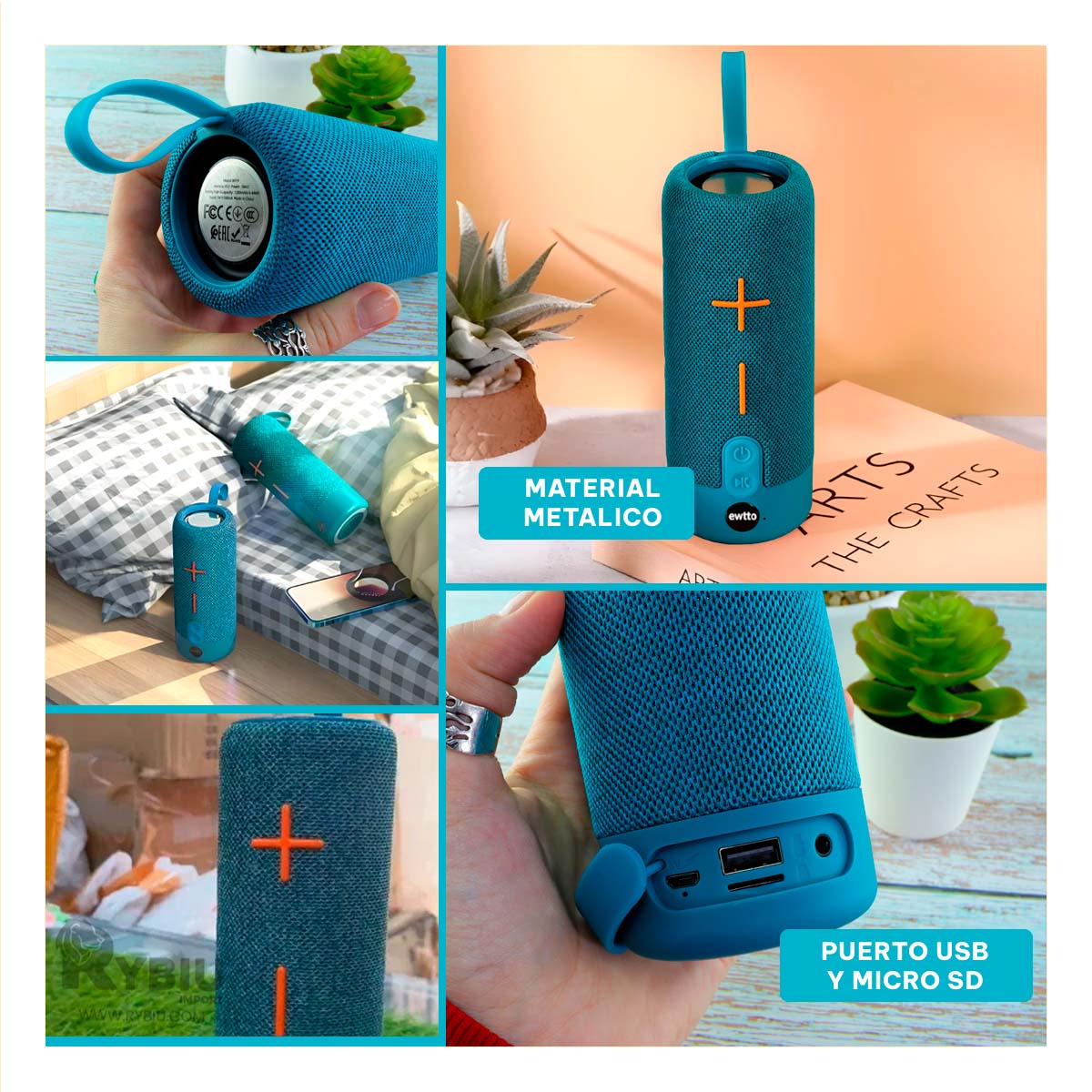 PARLANTE BLUETOOTH RYBIU P1728BT ALTAVOZ CLASICO CELESTE + REGALO AGENDITA - 1