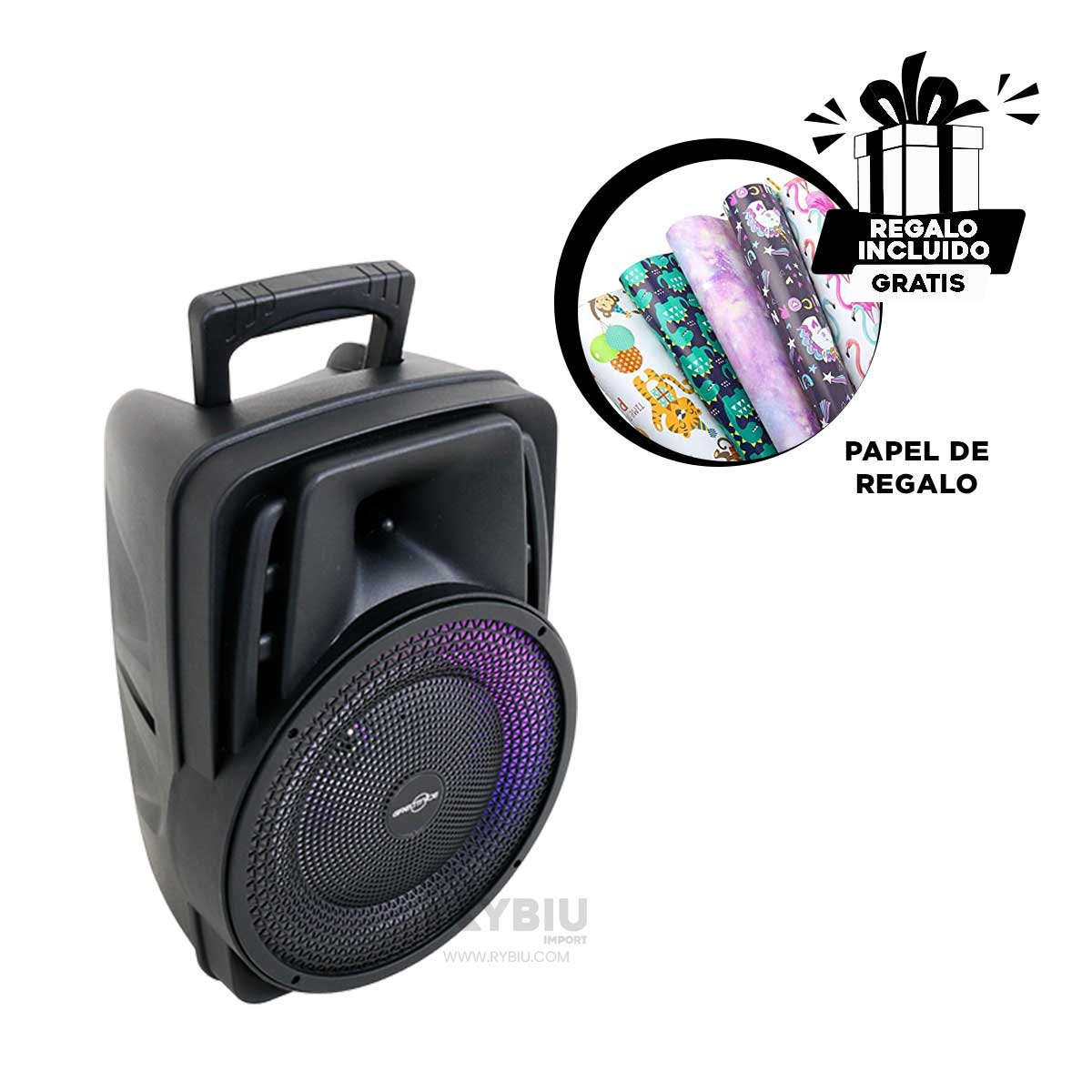 PARLANTE BLUETOOTH RYBIU GTS-1567 BOCINA FUNCIONAL NEGRO + BANDERITAS ADHESIVAS - 1