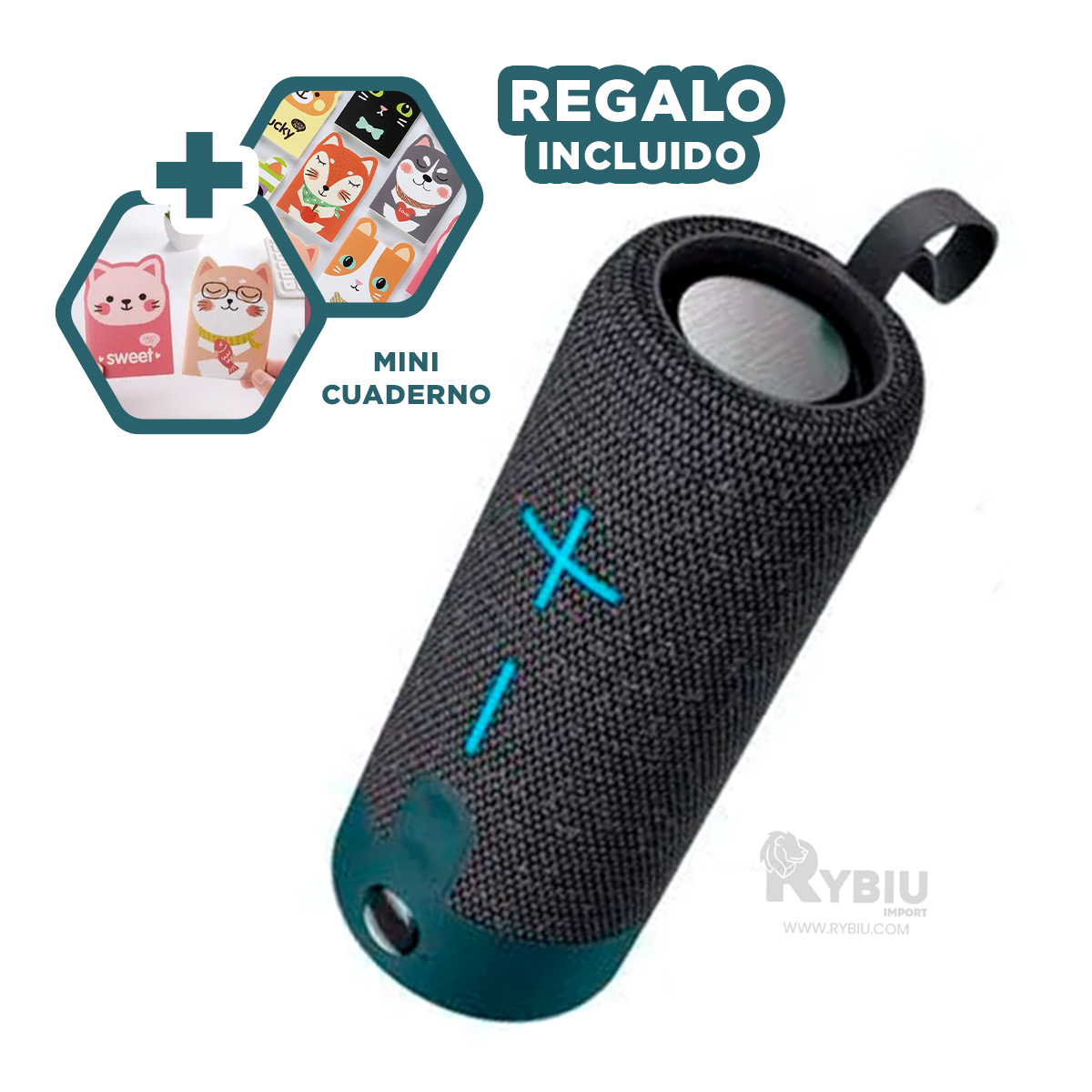 PARLANTE BLUETOOTH RYBIU P1728BT BOCINA LIVIANA FIESTAS TONO PLOMO + GIFT STICKERS - 2