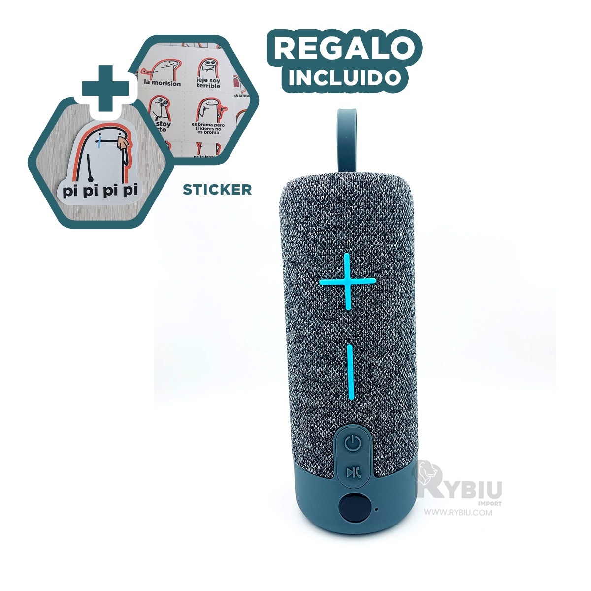 PARLANTE BLUETOOTH RYBIU P1728BT BOCINA LIVIANA FIESTAS TONO PLOMO + GIFT STICKERS - 3