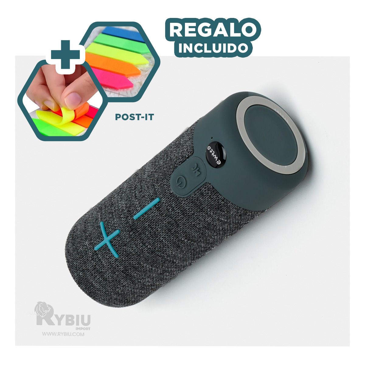PARLANTE BLUETOOTH RYBIU P1728BT BOCINA LIVIANA FIESTAS TONO PLOMO + GIFT STICKERS - 4
