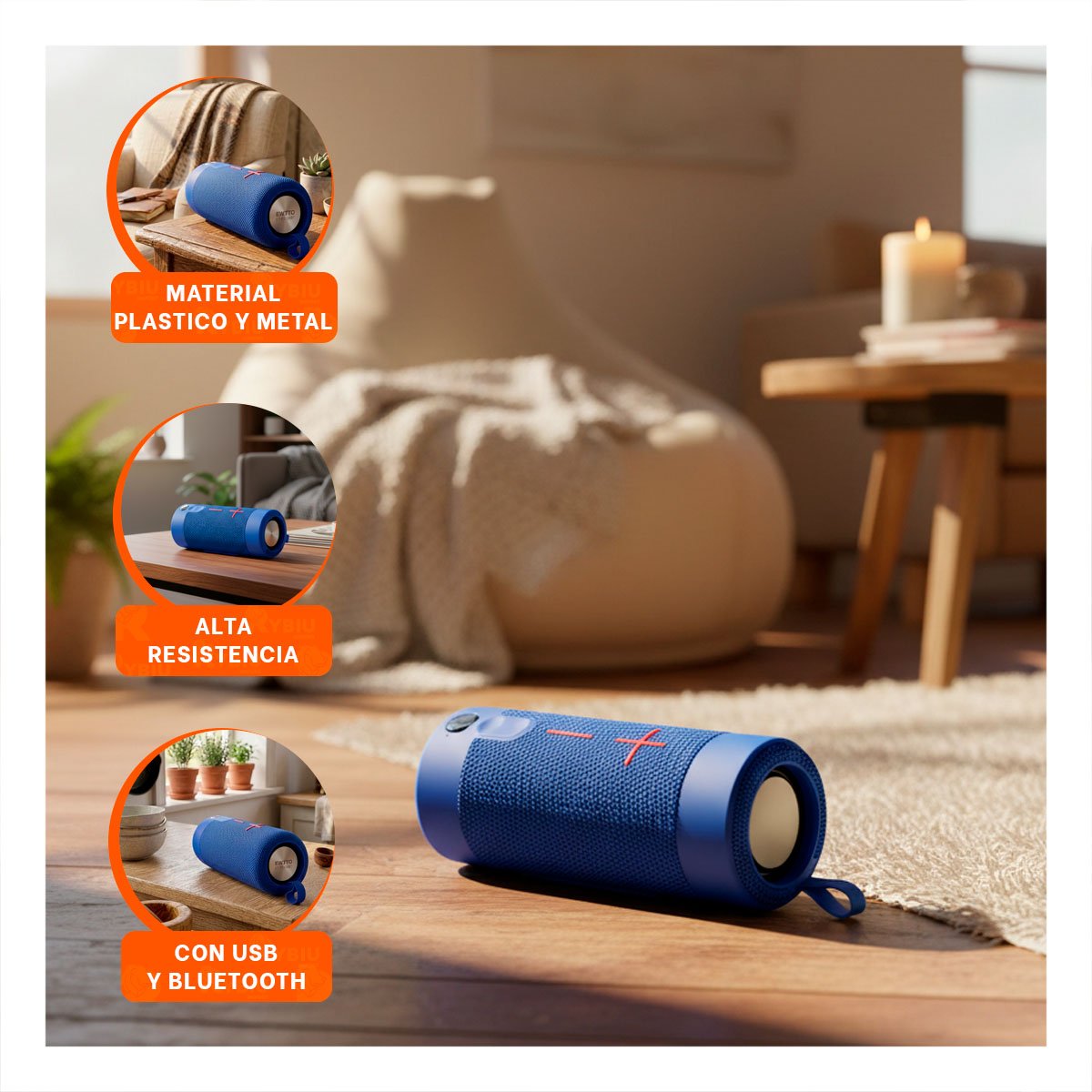 PARLANTE BLUETOOTH RYBIU P1728BT SONIDO COMPACTO COLOR AZUL + PAPEL REGALO - 5
