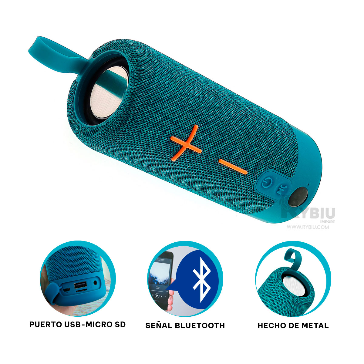 PARLANTE BLUETOOTH RYBIU P1728BT ALTAVOZ FACIL MANEJAR CELESTE + ENVOLTORIO REGALO - 4