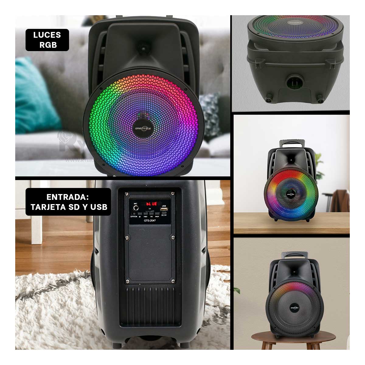 PARLANTE BLUETOOTH RYBIU GTS-1567 ALTAVOZ MODERNO VERSATIL NEGRO + REGALO AGENDITA - 1
