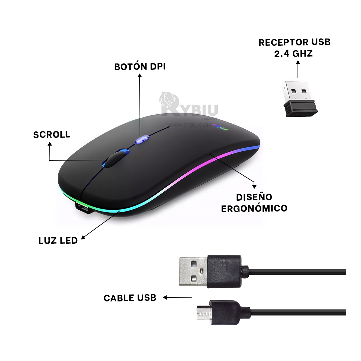 PUNTERO INALÁMBRICO RYBIU SENSIBLE PC RF 6800 EN NEGRO + GIFT MINIAGENDA RF-6800 - 3