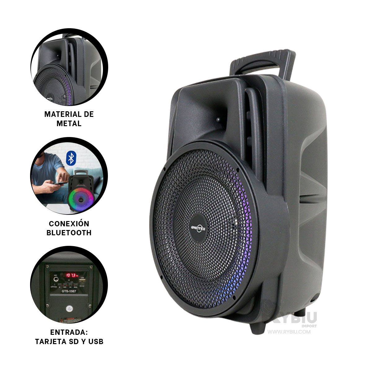 PARLANTE BLUETOOTH RYBIU GTS-1567 ALTAVOZ CASA EFICAZ NEGRO + REGALO STICKERS - 4