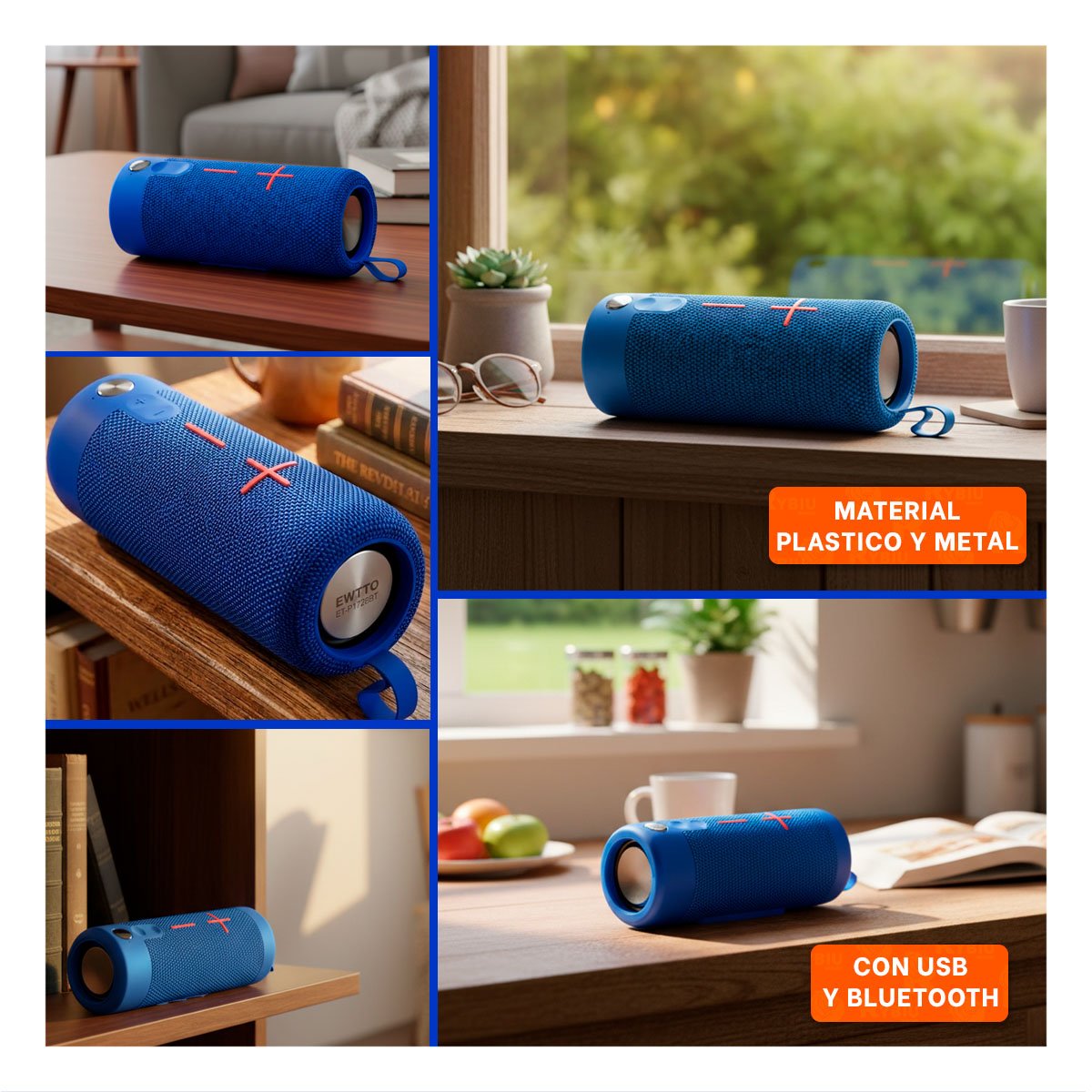 PARLANTE BLUETOOTH RYBIU P1728BT BOCINA ALTO VOLUMEN TONO AZUL + LIGAS REGALO - 5