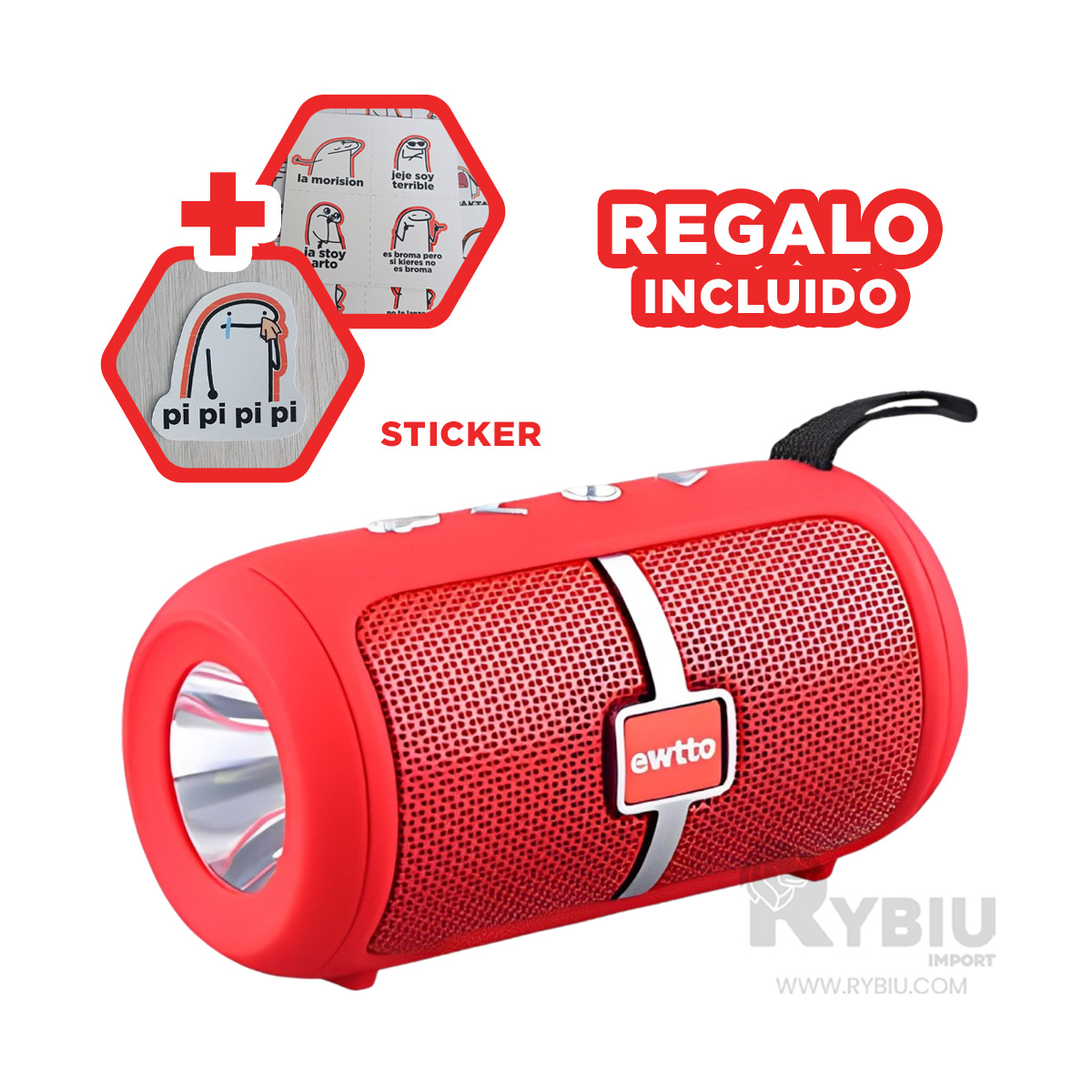 PARLANTE BLUETOOTH RYBIU P1950BT ALTAVOZ MODERNO VERSATIL ADAPTABLE ROJO + REGALO AGENDITA - 1