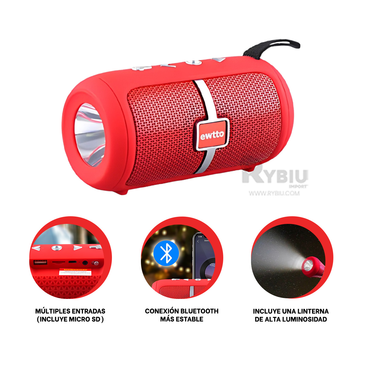 PARLANTE BLUETOOTH RYBIU P1950BT ALTAVOZ MODERNO VERSATIL ADAPTABLE ROJO + REGALO AGENDITA - 4