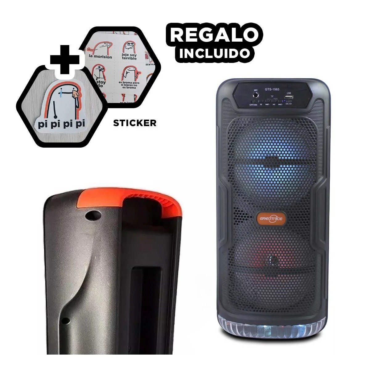 PARLANTE BLUETOOTH RYBIU GTS-1565 DURADERO HOGAR NEGRO + REGALO STICKERS - 1