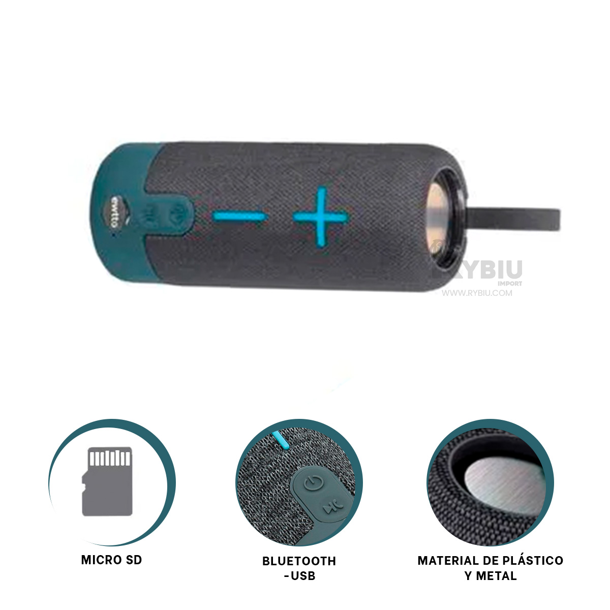 PARLANTE BLUETOOTH RYBIU P1728BT BOCINA PORTABLE FUNCIONAL TONO PLOMO + GIFT MINIAGENDA - 4