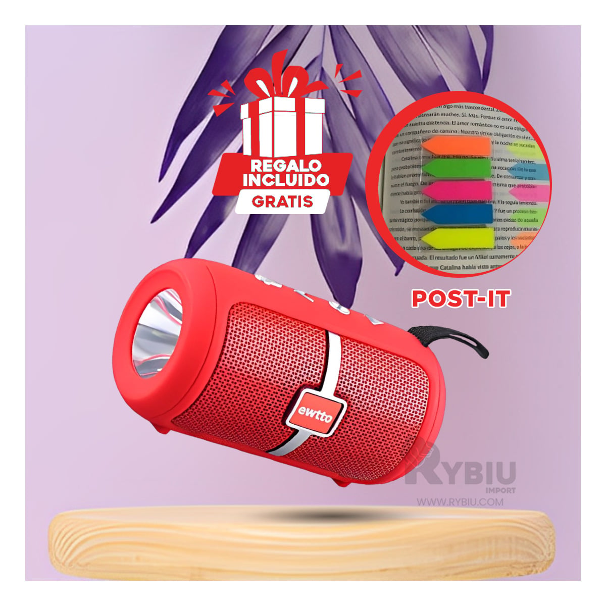 PARLANTE BLUETOOTH RYBIU P1950BT ALTAVOZ IDEAL AMANTES MUSICA ROJO + GIFT STICKERS - 1