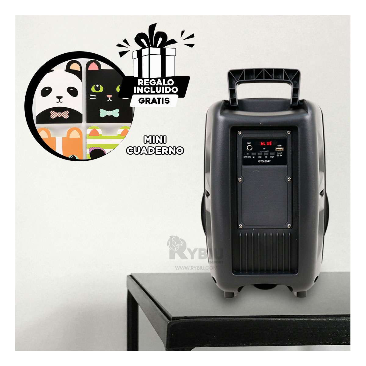 PARLANTE BLUETOOTH RYBIU GTS-1567 ALTAVOZ IDEAL FIESTAS NEGRO + GIFT STICKERS - 1