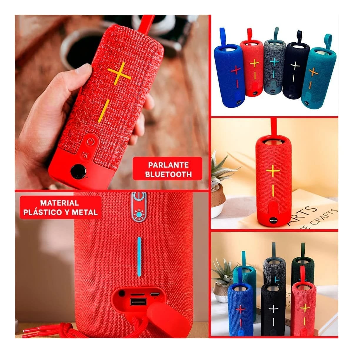 PARLANTE BLUETOOTH RYBIU P1728BT BOCINA CONEXION ROJO + POST-IT ADHESIVOS - 5