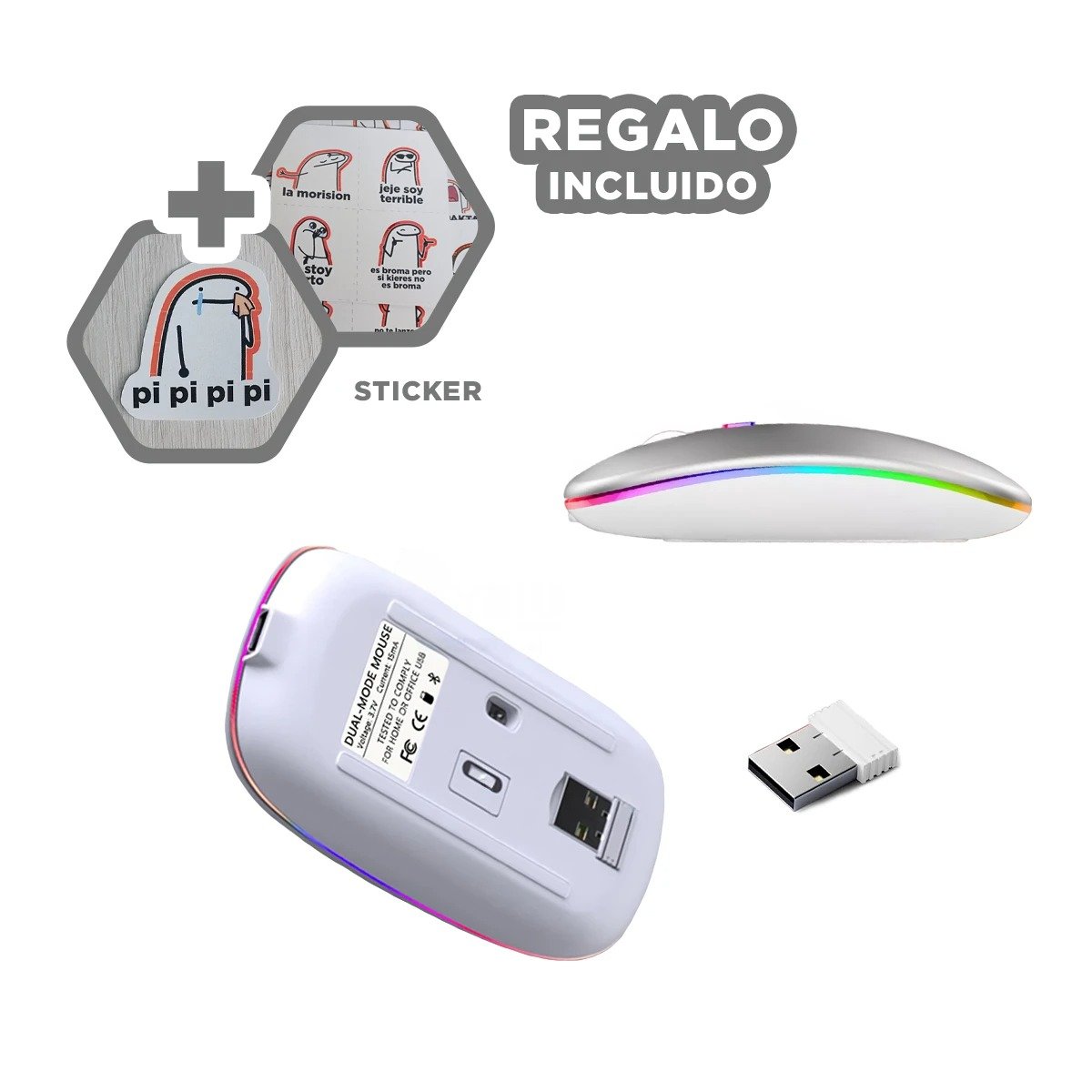 MOUSE INALÁMBRICO RYBIU ERGONÓMICO Y FUNCIONAL RF 6800 PLOMO + REGALO STICKERS RF-6800 - 1