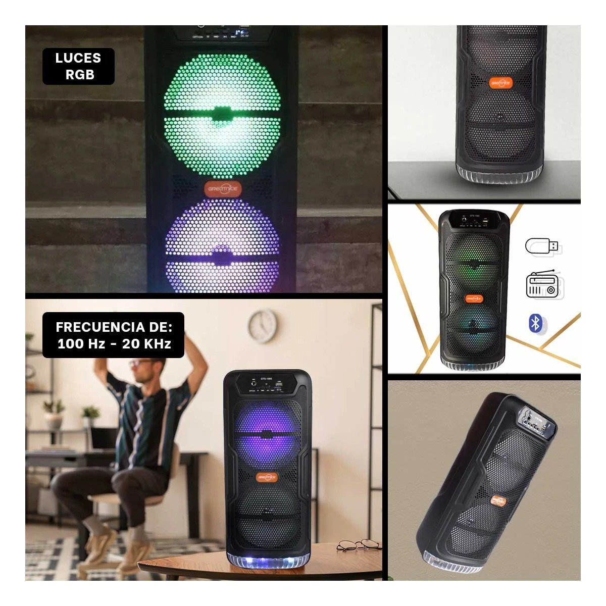 PARLANTE BLUETOOTH RYBIU GTS-1565 BOCINA CONEXION BT NEGRO + POST-IT ADHESIVOS - 5