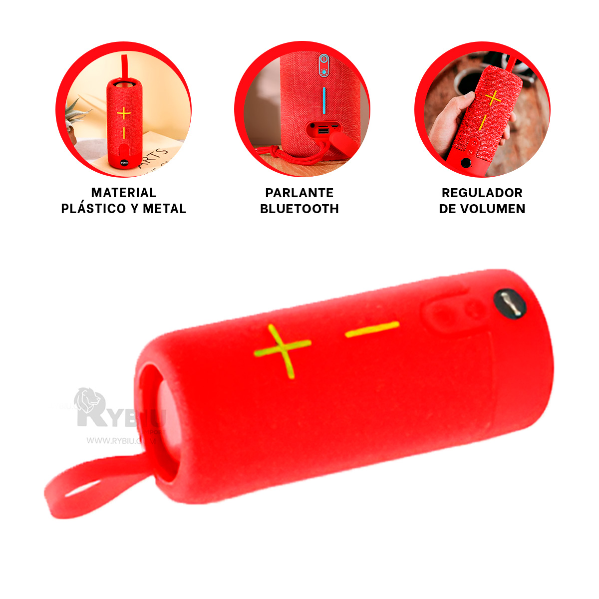 PARLANTE BLUETOOTH RYBIU P1728BT BOCINA COLOR ROJO + BANDERITAS ADHESIVAS - 1