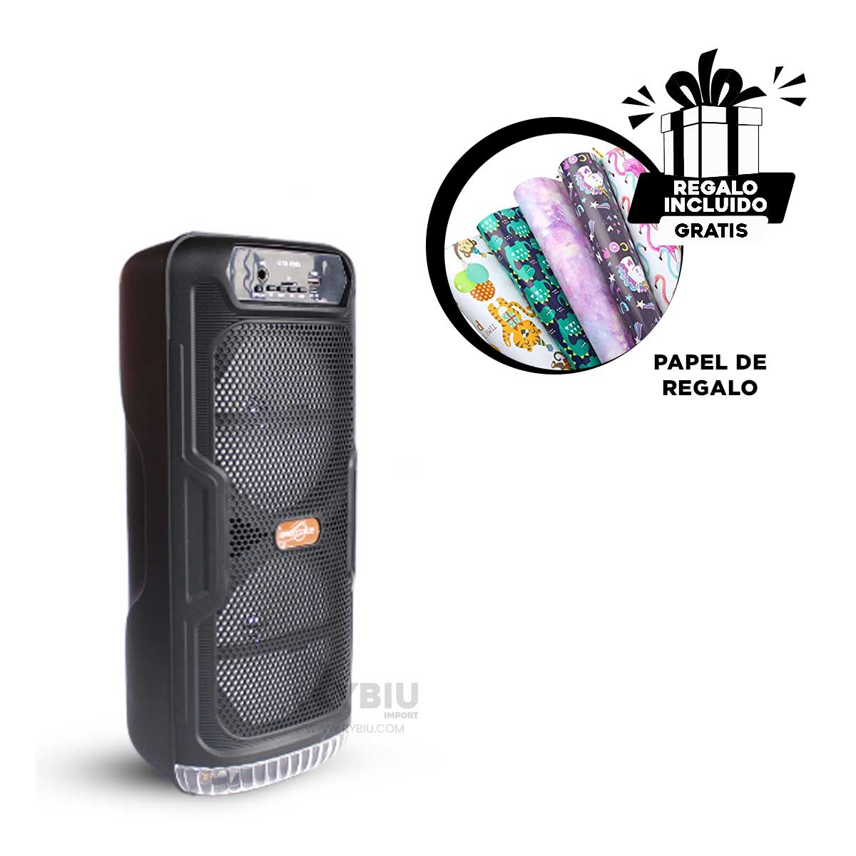 PARLANTE BLUETOOTH RYBIU GTS-1565 BOCINA FUNCIONAL NEGRO + BANDERITAS ADHESIVAS - 1