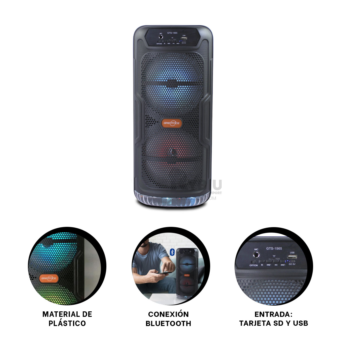 PARLANTE BLUETOOTH RYBIU GTS-1565 BOCINA FUNCIONAL NEGRO + BANDERITAS ADHESIVAS - 4