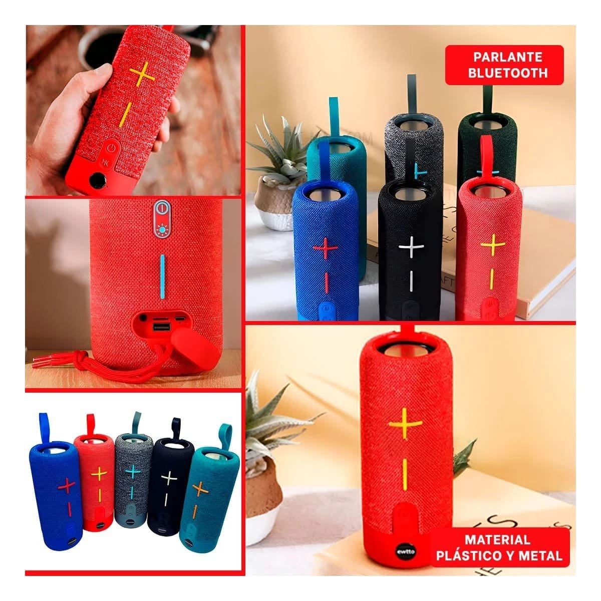 PARLANTE BLUETOOTH RYBIU P1728BT ALTAVOZ EWTTO ET ROJO + LIGAS REGALO - 5
