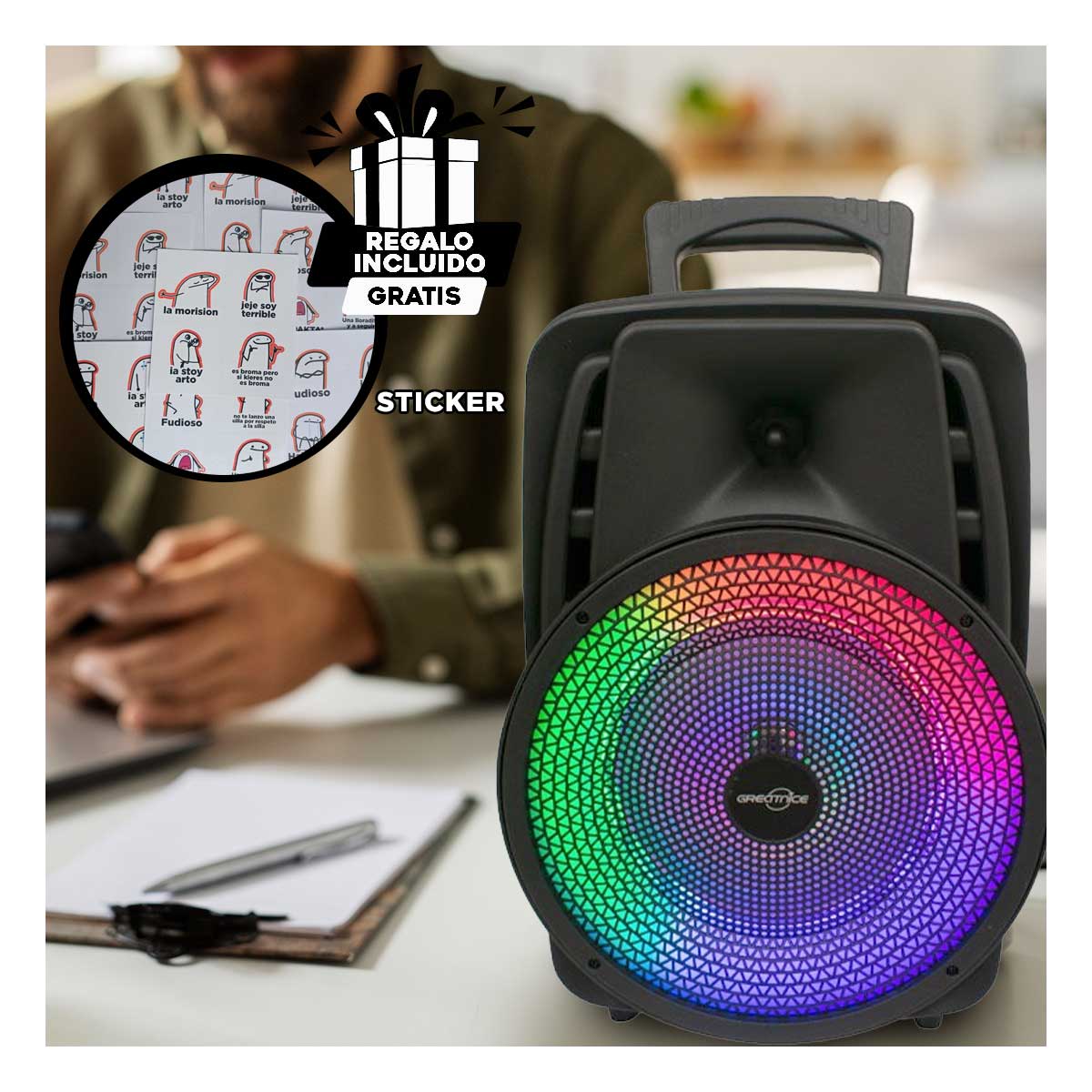 PARLANTE BLUETOOTH RYBIU GTS-1567 BOCINA UTIL NEGRO + REGALO LIGAS PEINAR - 1