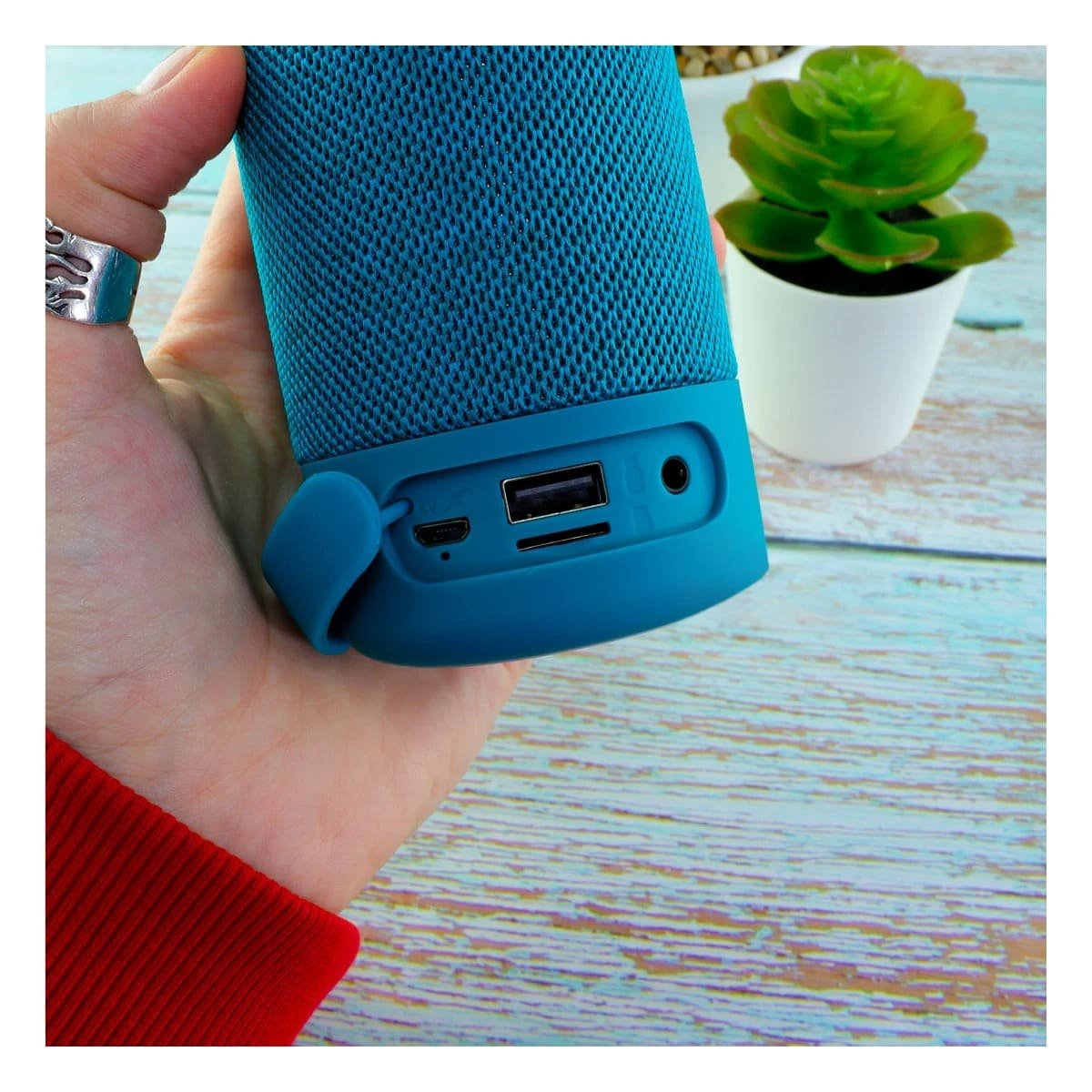 PARLANTE BLUETOOTH RYBIU P1728BT DISEÑO ESTETICO CELESTE + REGALO STICKERS - 2