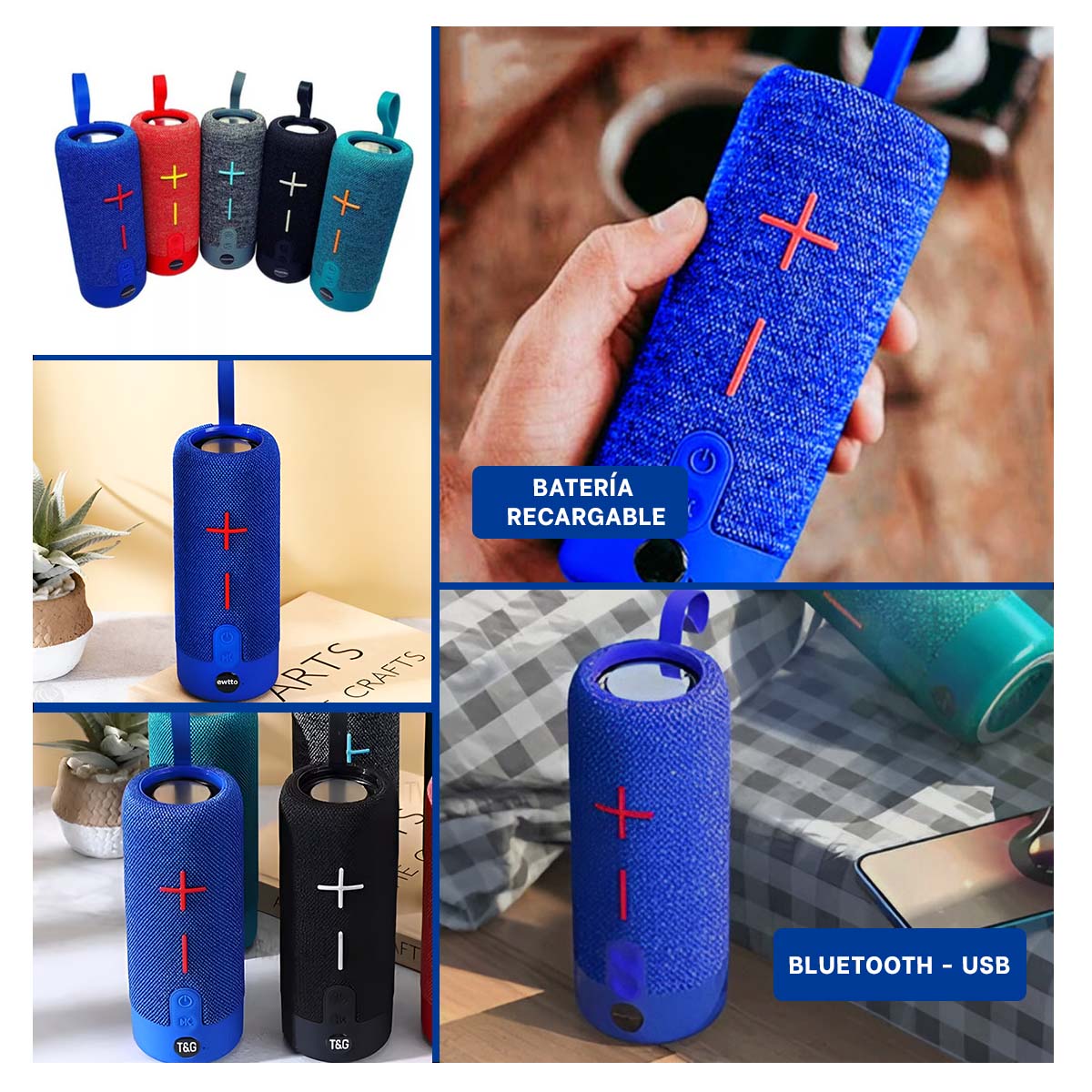 PARLANTE BLUETOOTH RYBIU P1728BT BOCINA UTIL AZUL + REGALO LIGAS PEINAR - 1